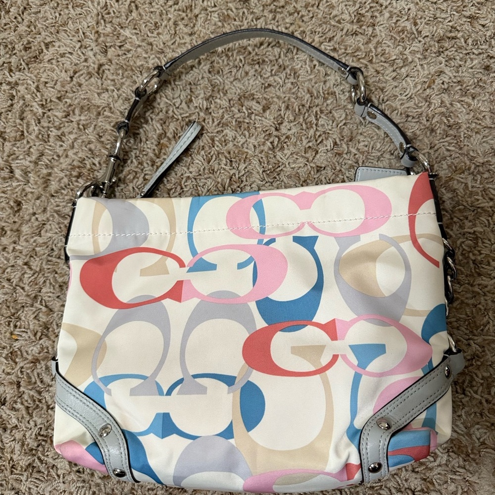 Coach Pink and Blue Shoulder Bag with Signature Logo